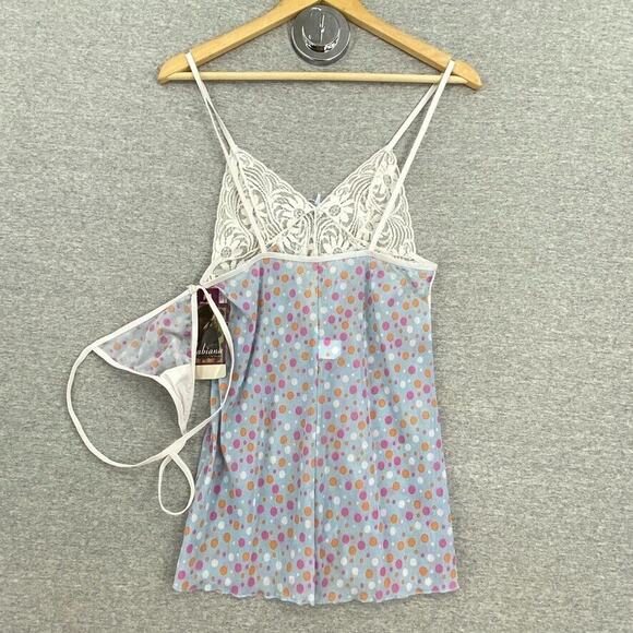 Fabiana by Shamah Lingerie Set Womens Medium White Lace Blue Polka Dots NEW - Picture 4 of 10